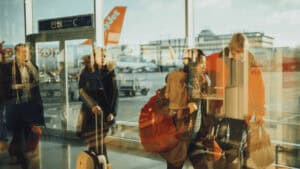 People walking through airport