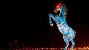 Bluecifer the blue mustang at Denver Airport