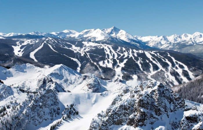 Vail Ski Resort Runs in the Winter with a blue sky