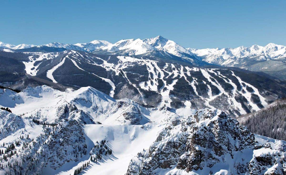 Vail Ski Resort Runs in the Winter with a blue sky