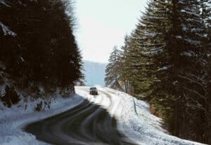 snowy and icy road, winter driving