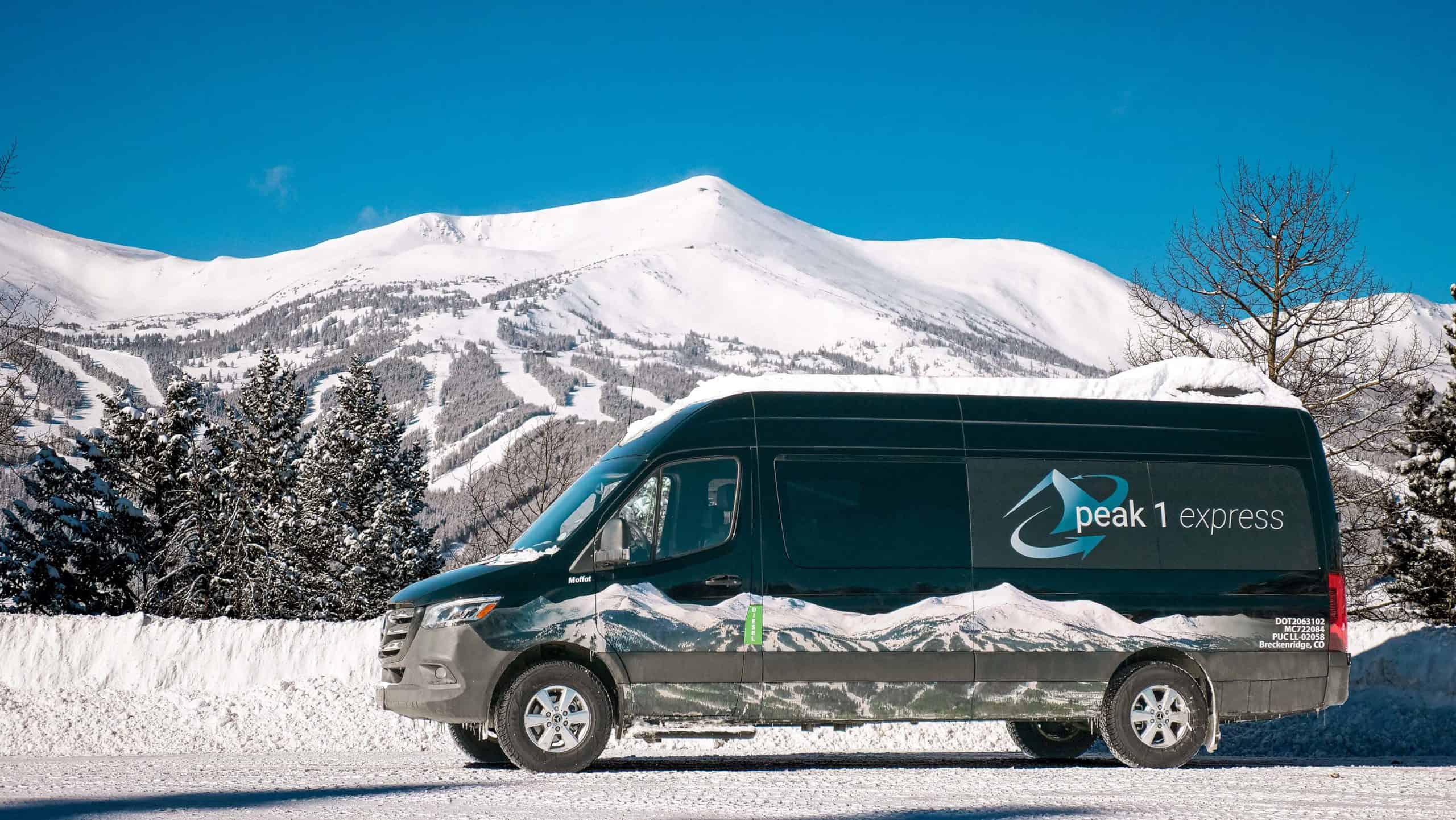 Peak 1 Express shuttle in the snow on boreas pass