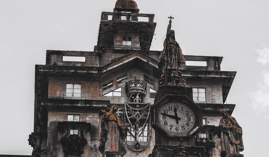 old church on a dark, cloudy day