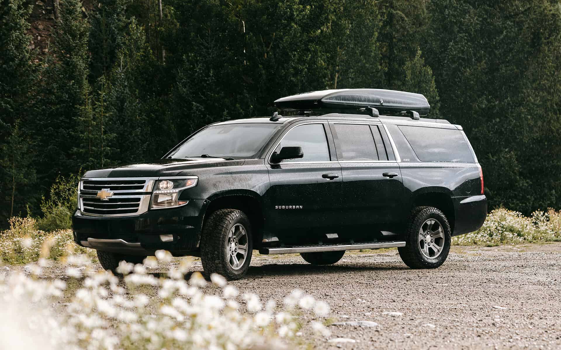 Black SUV in the mountains