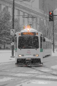 RTD train Denver winter