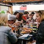 Group dining out on patio
