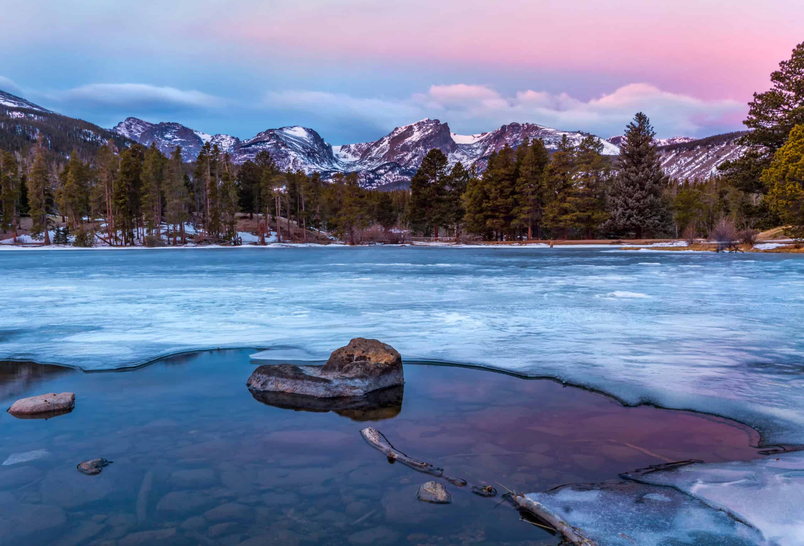 Sunrise,On,Sprague,Lake,In,Rocky,Mountain,National,Park,Just Sprague Lake during the winter